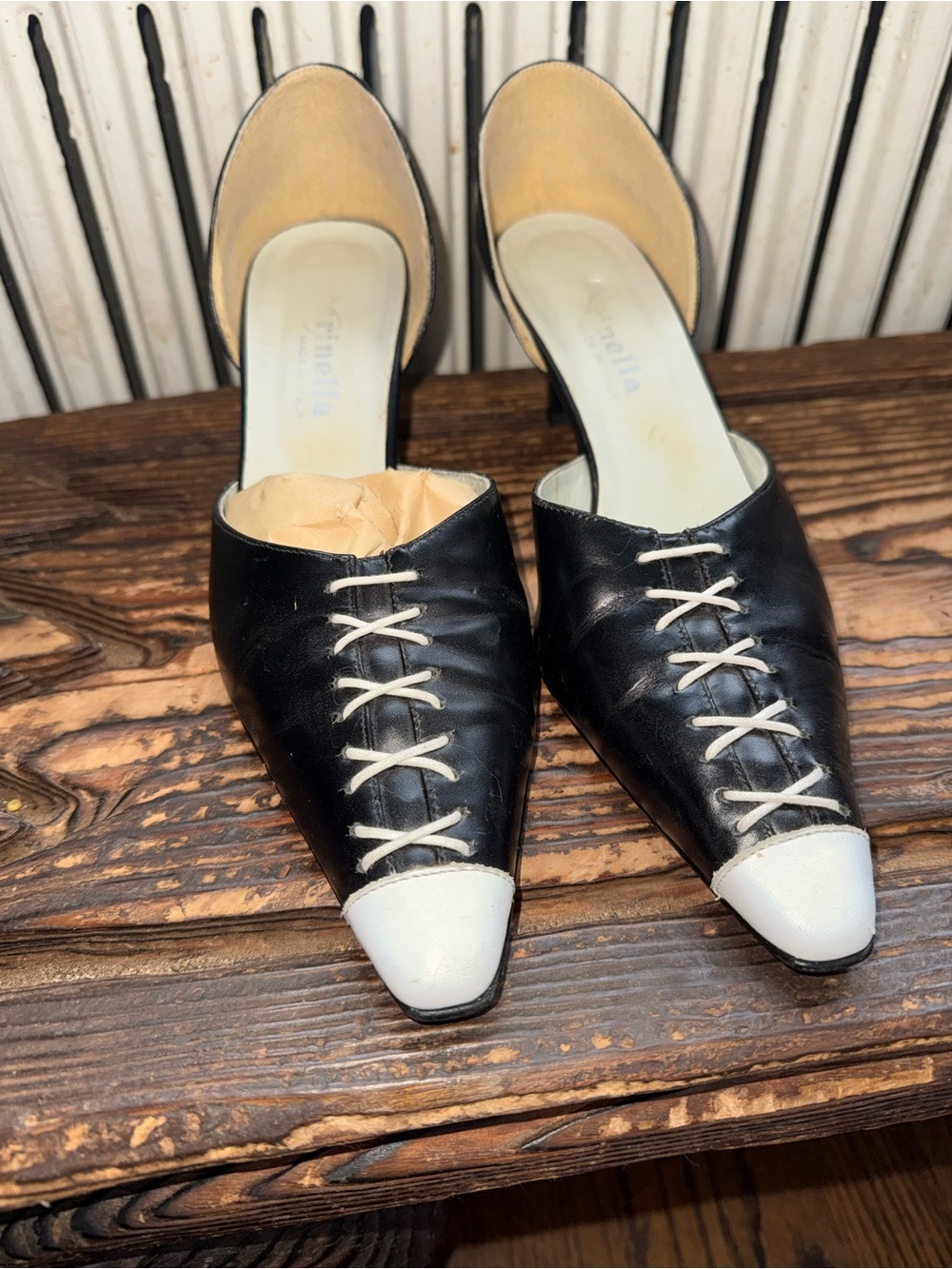 EEUC like new Marinella D’Orsay black and white heel leather pumps size 8.5 B Ma